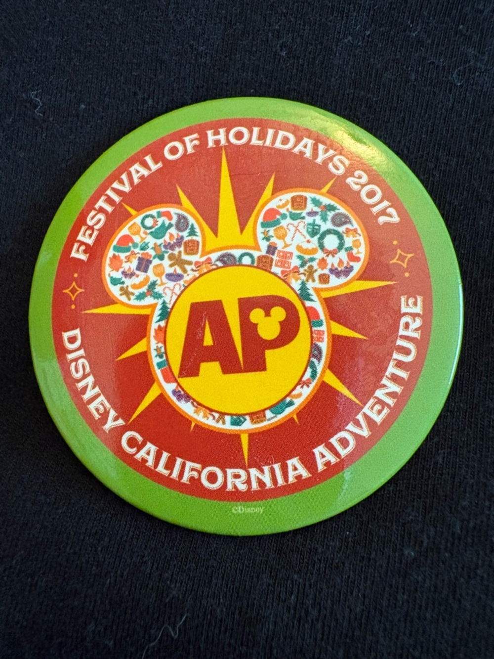 Disney California Adventure Festival of Holidays 2017 AP Button - Red & Green